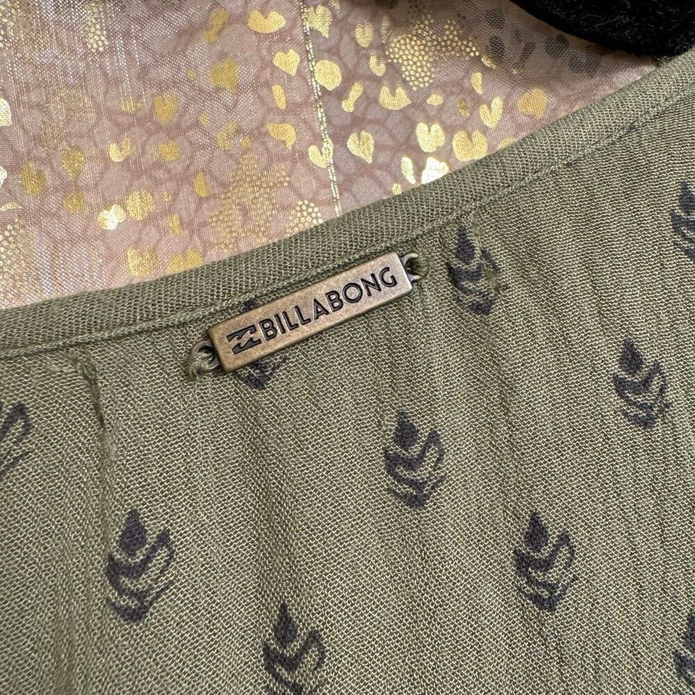 Billabong Olive Green Black Paisley Boho Tunic Mini Dress Small - Picture 7 of 10